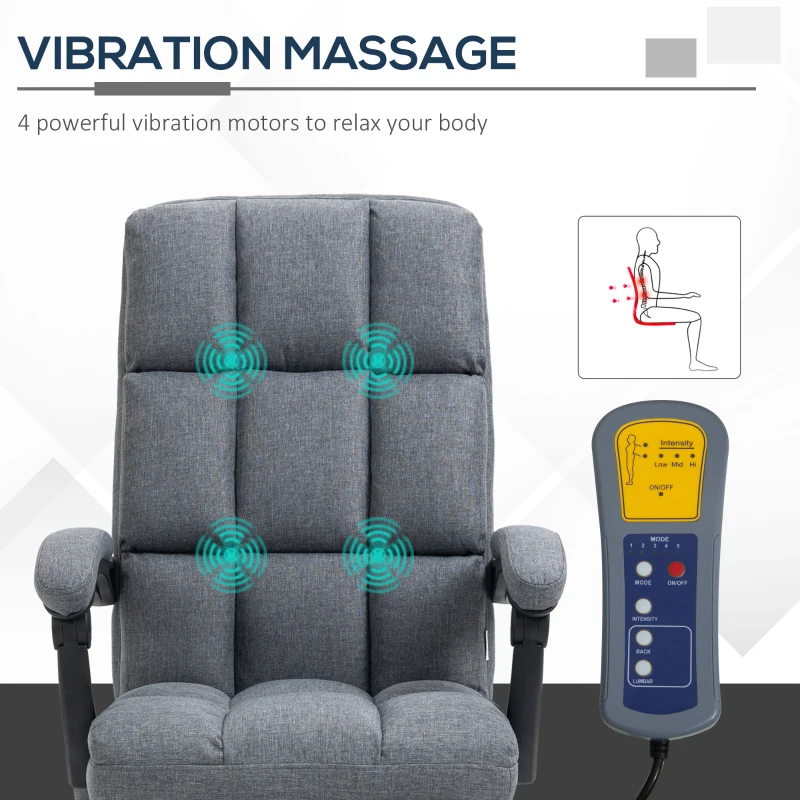 Vinsetto High-Back Vibration Massaging Office Chair, Reclining Office Chair with USB Port, Remote Control, Side Pocket and Footrest, Dark Grey