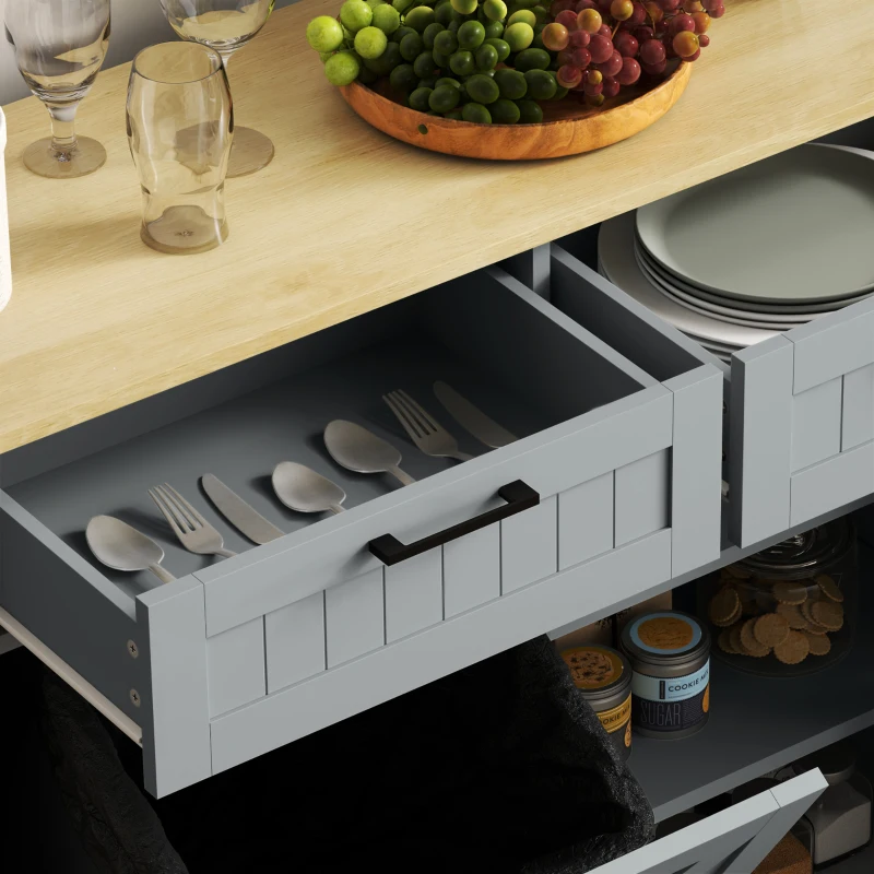 HOMCOM 10 Gallon Farmhouse Kitchen Cabinet with Hidden Trash Can and 2 Drawers, Tilt Out Trash Can Cabinet for Kitchen, Gray