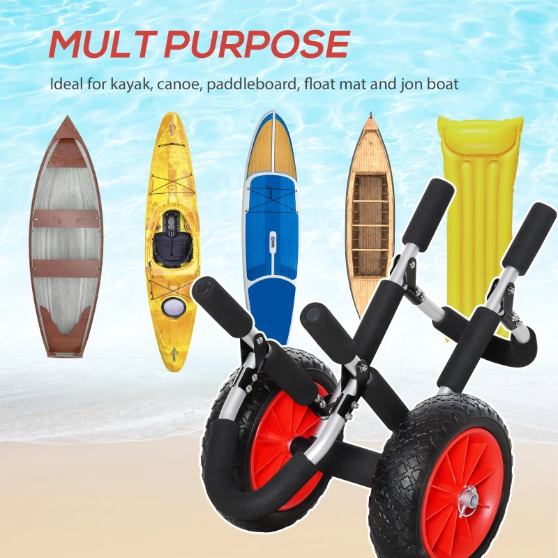 Outsunny Stand-Up Paddleboard Dolly, Aluminum Surfboard Trolley, Foldable Rolling Cart for SUPs Boat Canoe Carrier Float Mat, Jon Boat Easy Transport Cart