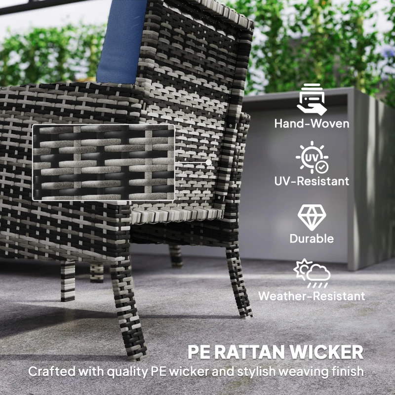 Outsunny 6 Piece Patio Furniture Set with Patio Chairs, Ottomans, Sofa, Glass Top Table and Cushions, Wicker Rattan Outdoor Furniture Set for Backyard, Porch, Navy Blue