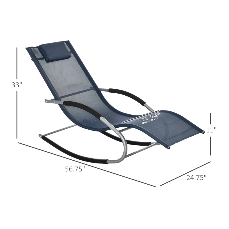 Outsunny Zero Gravity Rocking Chair Outdoor Chaise Lounge Chair Recliner Rocker with Detachable Pillow and Weather-Fighting Fabric for Patio, Deck, Pool, Navy Blue
