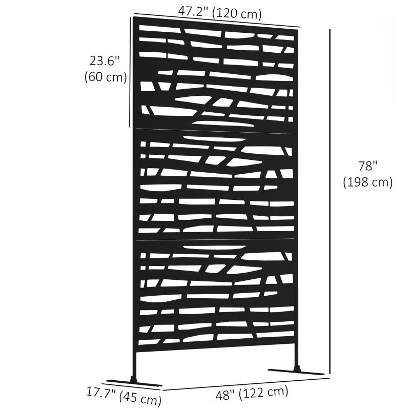 Outsunny Decorative Outdoor Privacy Panel with Stand, Freestanding Metal Outdoor Divider for Garden, Backyard, Deck, Black