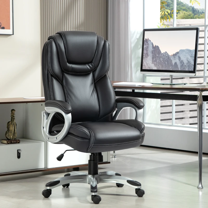 HOMCOM High Back Desk Chair with Swivel Wheels, Executive Office Chair with Cushion & Adjustable Height, Black
