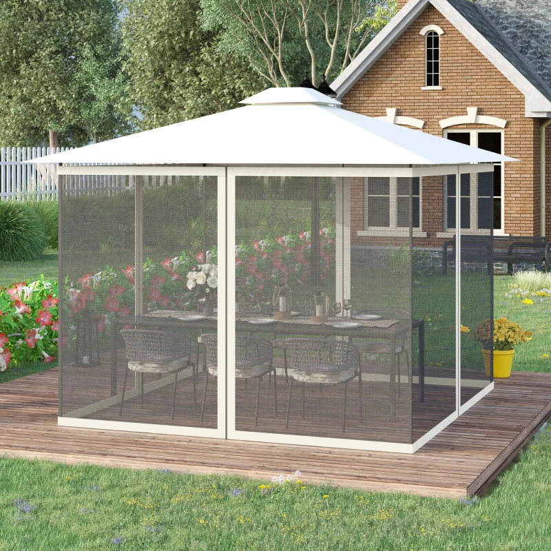 Outsunny Replacement Mosquito Netting for Gazebo 10' x 10' Black Screen Walls for Canopy with Zippers, White