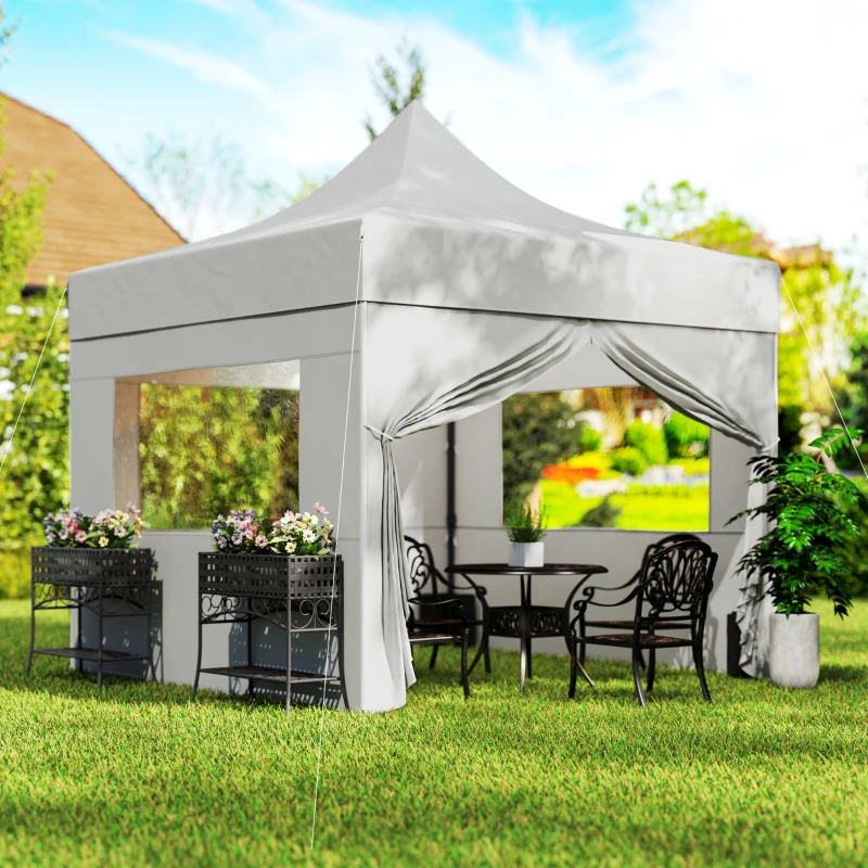 Outsunny 10' x 10' Pop Up Canopy Tent with Sidewalls, Instant Sun Shelter, Height Adjustable, with Wheeled Bag and Sand Bags