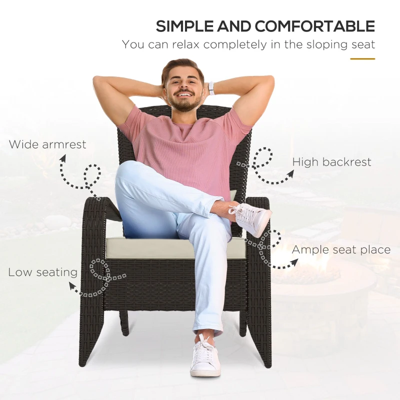 Outsunny Patio Wicker Adirondack Chair, Outdoor Rattan Muskoka Chair with Cushions for Patio, Garden, Backyard Khaki