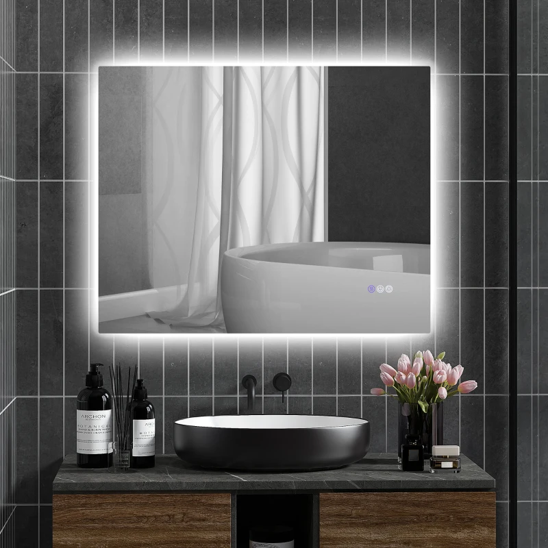 HOMCOM Dimmable Bathroom Mirror with Lights, 39" x 32" Backlit LED Mirror w/ Anti-Fog, Memory & Infinite Color Temperature