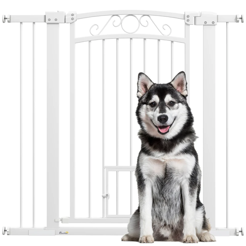 PawHut Dog Gate, Walk Through Pet Gate w/ Small Pet Door, Auto Close, for Doorways, House, Stair, 30"-41" W x 38" H