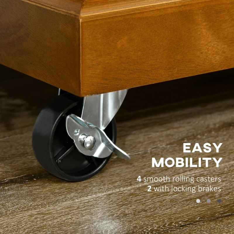 HOMCOM Modern Kitchen Island on Wheels, Rolling Kitchen Cart with Drawer, Storage Cabinet, and 2 Towel Racks for Dining Room, Brown