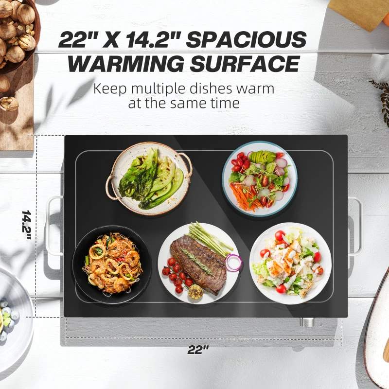 HOMCOM Food Warmer with Adjustable Temperature, Electric Warming Tray with Cool-Touch Handles for Parties, Buffets, Black