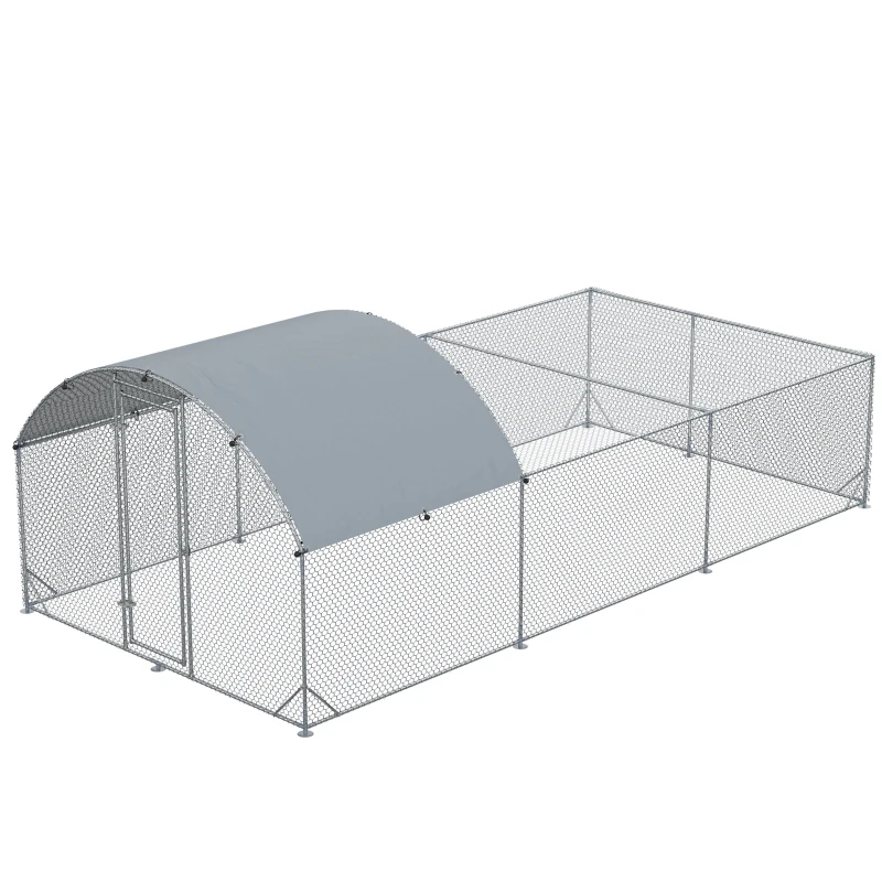 PawHut Large Chicken Coop Metal Chicken Run for Chickens with Waterproof and Anti-UV Cover, Dome Shaped Walk in Fence Cage Hen House for Outdoor and Yard Farm Use, 1" Dia, 9.2' x 18.7' x 6.4'