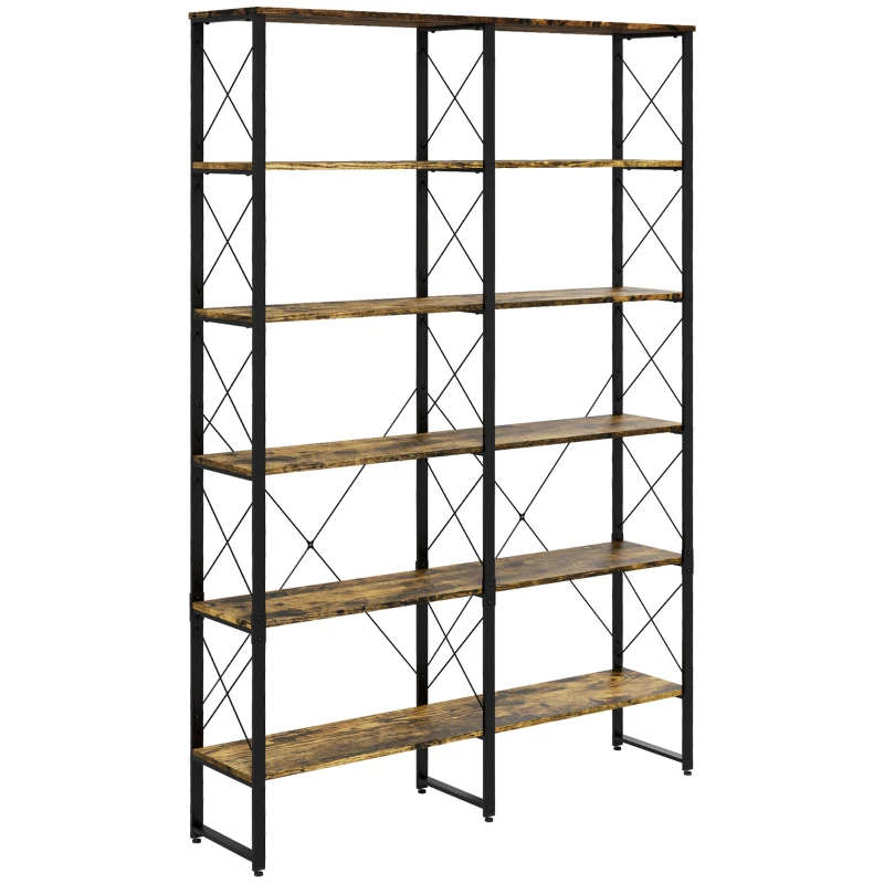 HOMCOM Book Shelf with Steel Frame, 5-tier Bookcase for Living Room, Home Office, 53.25" x 11.75" x 76", Rustic Brown