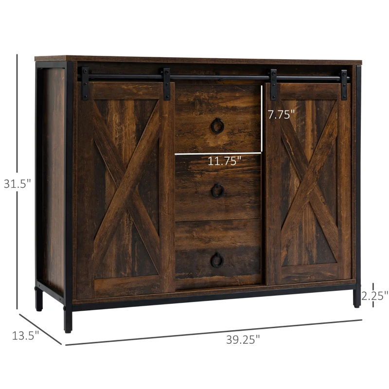 HOMCOM Buffet Cabinet Kitchen Sideboard with Sliding Barn Doors, Brown