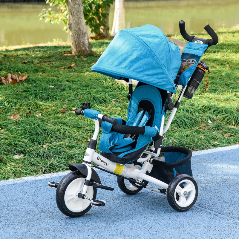 Qaba 6 in 1 Tricycle for Toddler 1-5 Years with Parent-Push Handle, Blue