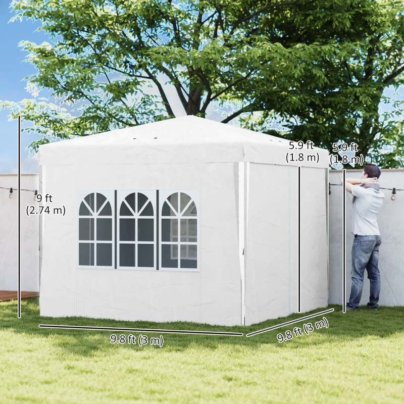 Outsunny 10' x 10' Pop-Up Canopy Tent with Sidewalls, Height-Adjustable, Carry Bag Included, for Outdoor, Garden, Patio, White