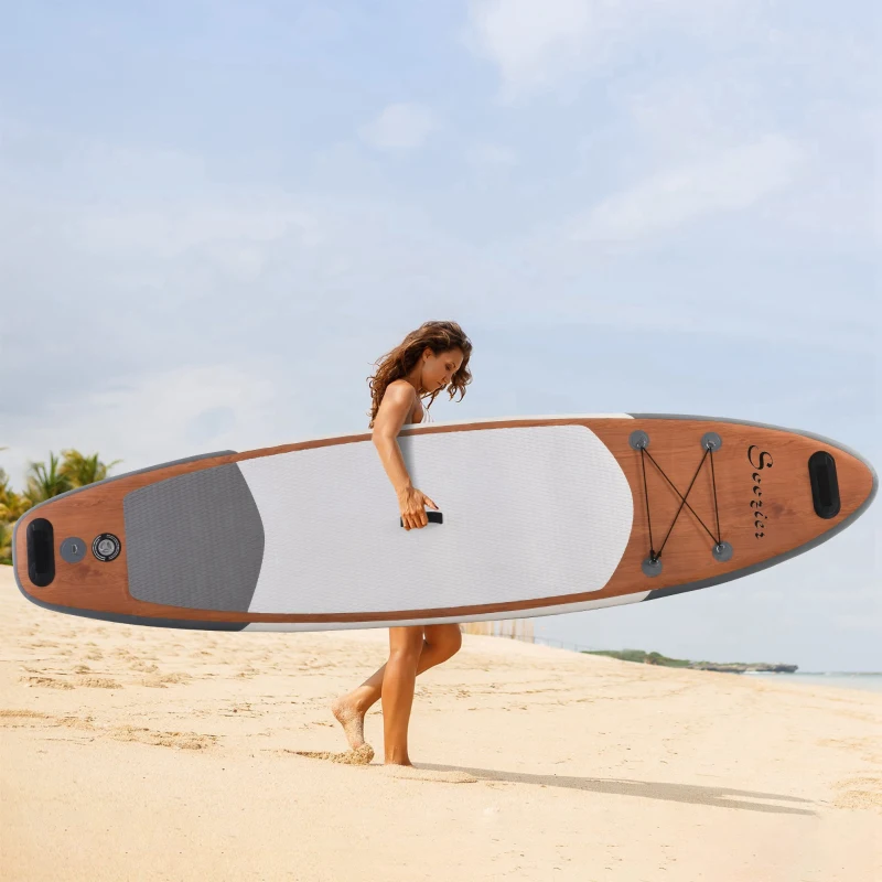 Soozier Inflatable Stand Up Paddle Board Ultra-Light Yoga SUP with Non-Slip Deck Pad, Premium Accessories, Waterproof Bag, Safety Leash and Hand Pump for Surfing, Touring and Fishing, Brown
