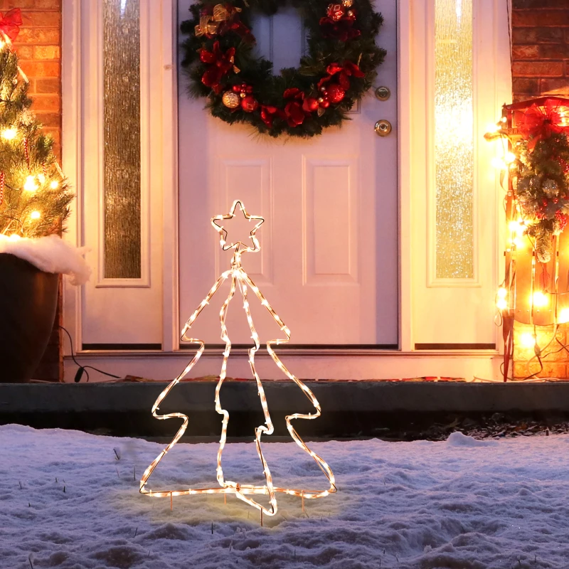 Outsunny 30" Outdoor LED Christmas Tree Rope Lights, LED Outdoor Christmas Decoration with Ground Stakes, Warm White