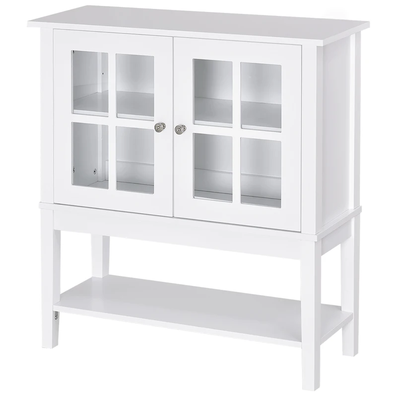 HOMCOM Sideboard Buffet Cabinet with Storage, Modern Coffee Bar Cabinet with 2 Glass Doors, Adjustable Shelf and Bottom Shelf, Console Table for Kitchen, Living Room, Dining Room, Hallway, White