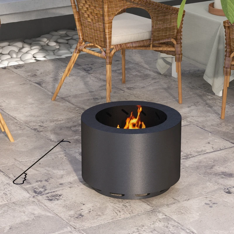 Outsunny Smokeless Fire Pit, Portable Camping Bonfire Stove with Poker for Backyard Patio Picnic, Steel, Black