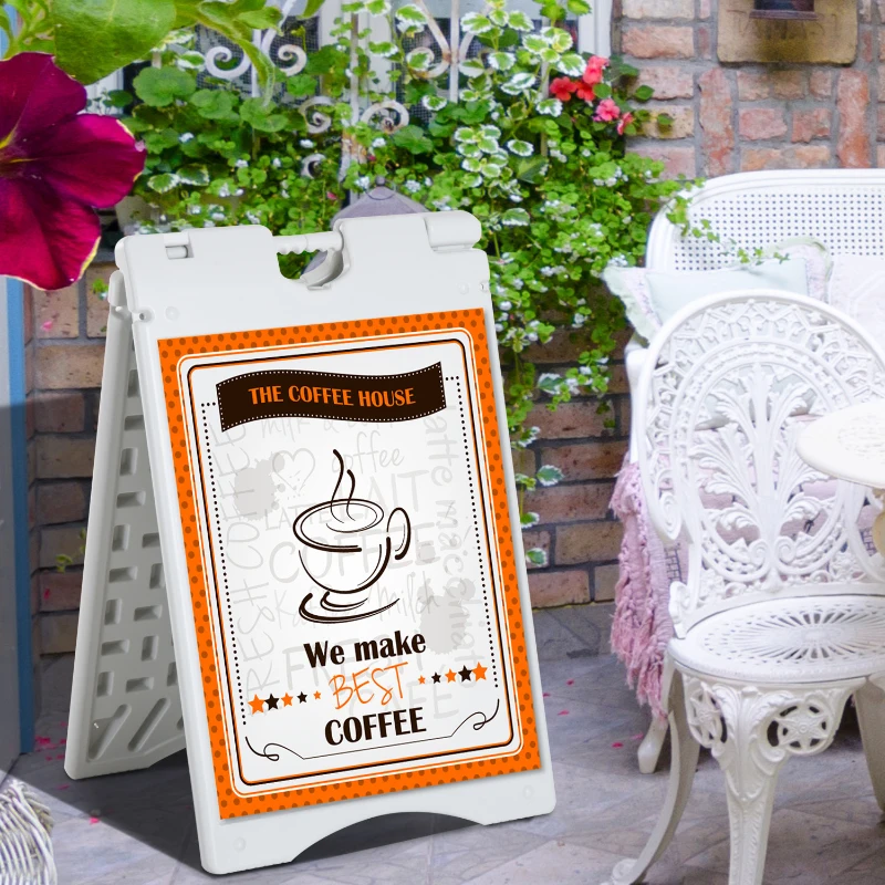 Vinsetto A Frame Sandwich Board Signs Outdoor 22" x 28" Sidewalk Sign with Weighted Tank & Weatherproof Design, White
