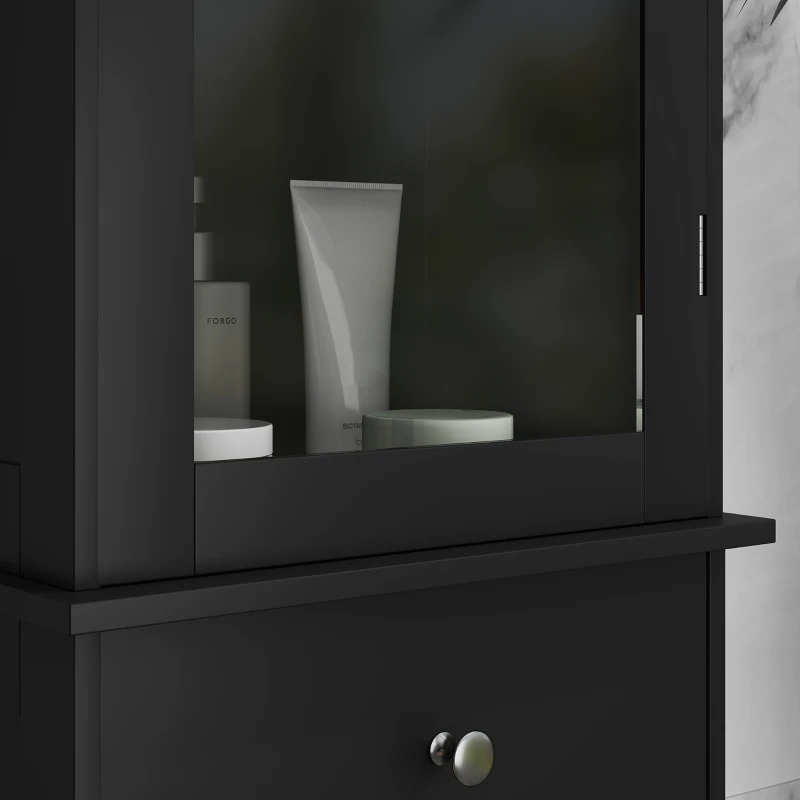 kleankin Tall Bathroom Cabinet, Bathroom Storage Cabinet with Drawers, 2 Doors and Adjustable Shelves, Black