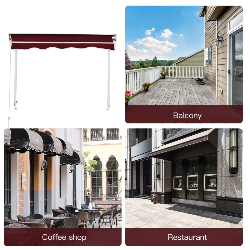 Outsunny 6' Drop Arm Manual Retractable Window Awning Sun Shade Shelter for Patio Balcony Outdoor, Aluminum, Can Cover 2 Windows, Wine Red
