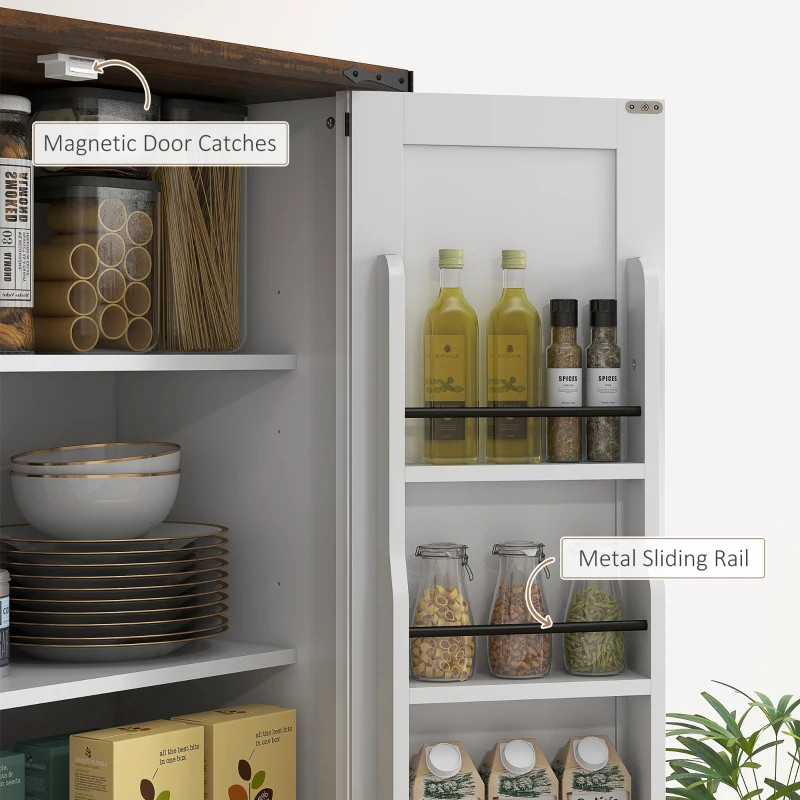 HOMCOM 71" Tall Kitchen Cabinet, Farmhouse Pantry Cabinet w/ Barn Doors, 6 Shelves w/ 2 Doors, Drawer and Adjustable Shelves, White