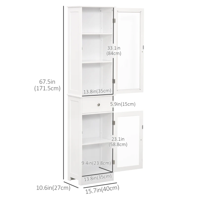 kleankin Tall Bathroom Cabinet, Bathroom Storage Cabinet with Drawers, 2 Doors and Adjustable Shelves, White