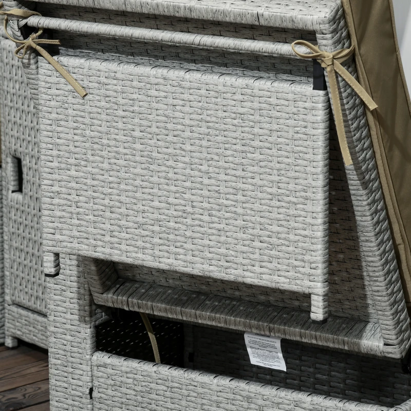 Outsunny 5PC Wicker Patio Lounger, Outdoor PE Rattan 5-level Adjustable Recliner Sofa Bed with Storage Side Table and Footstools, for Patio, Garden, Poolside, Khaki