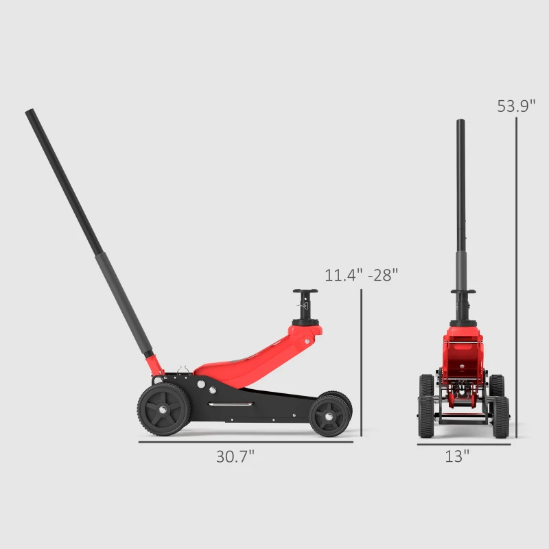 HOMCOM 3 Ton Big Wheel Hydraulic Car Jack Heavy Duty Steel Off-Road Jack with Extra Saddle for Trucks, SUVs, ATVs, Red