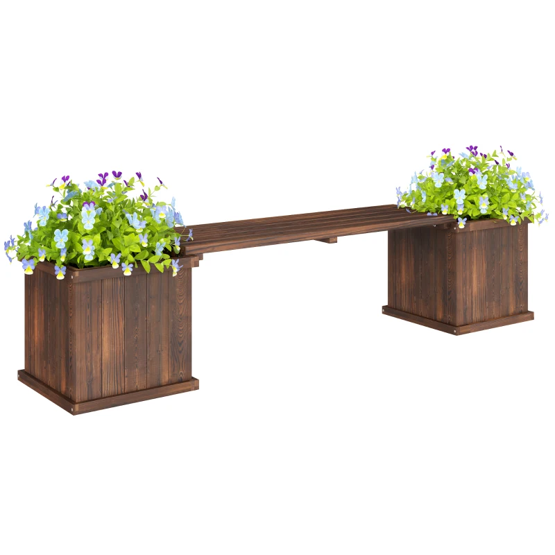 Outsunny Garden Planter with Raised Garden Bed Bench for Patio Park, 69.25" x 15" x 15.75", Carbonized