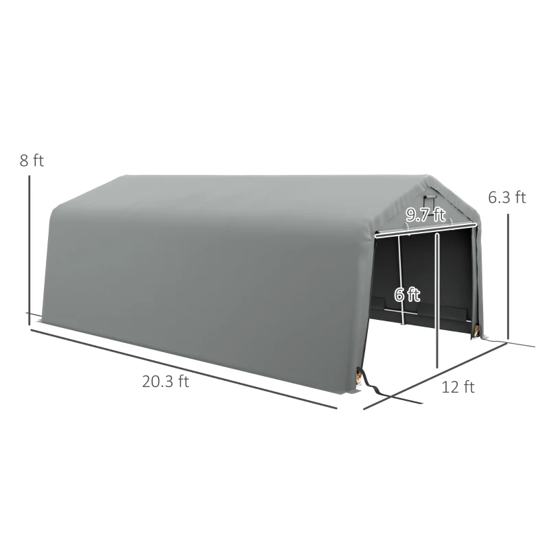 Outsunny Carport 12' x 20' Portable Garage, Heavy Duty Car Port Canopy with Ventilation Windows and Large Roll-up Door, Gray