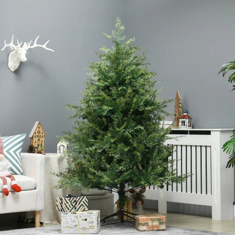 HOMCOM 6' Artificial Christmas Trees, with Easy-to-Shape Branches, Auto Open, Steel Base, Wide Shape