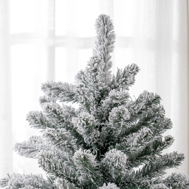 HOMCOM 7 Foot Artificial Flocked Christmas Tree with Snow, Metal Stand, Hinged Xmas Tree for Home Office Holiday
