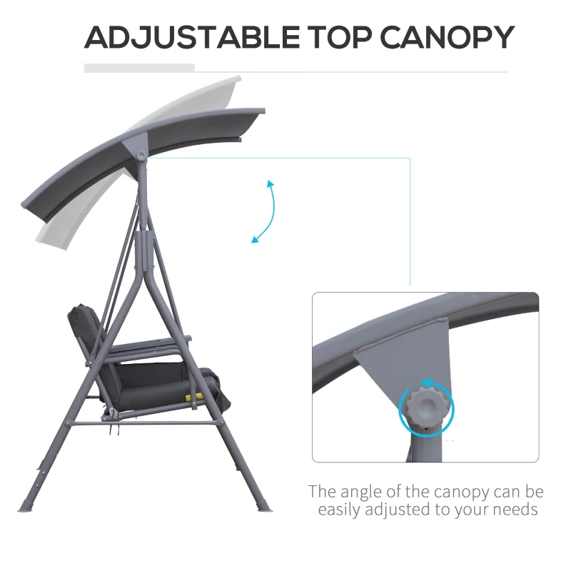 Outsunny 2-Seater Outdoor Porch Swing with Canopy and Table, Patio Swing Chair for Garden, Poolside, Backyard, Gray