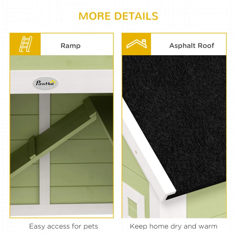 PawHut 64 Inch Rabbit Hutch with Asphalt Roof, Handle, Wheels, Multicolo