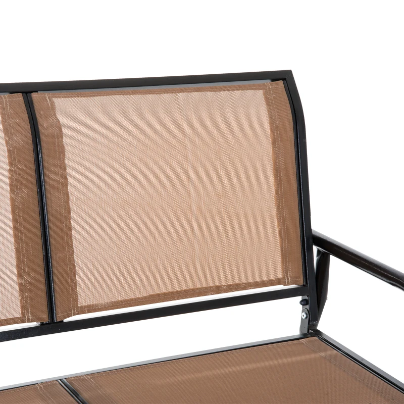 Outsunny 2 Person Steel and Mesh Fabric Sling Weather Resistant Outdoor Patio Glider Double Swing Chair - Brown