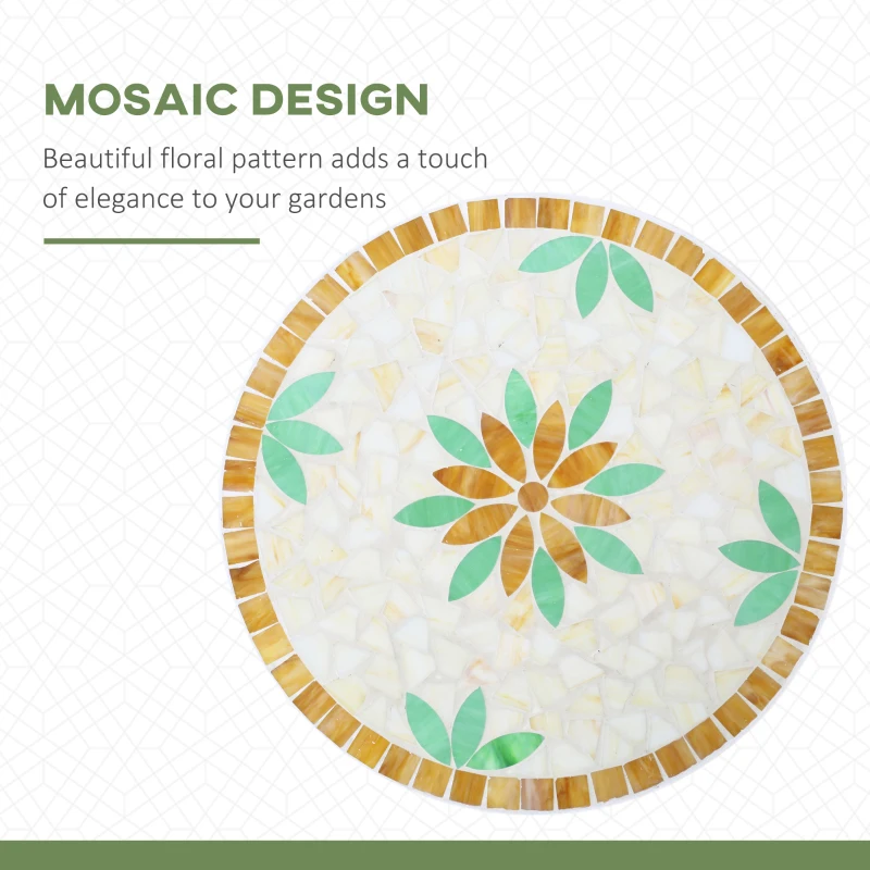 Outsunny 3 Piece Patio Bistro Set, Floral Mosaic Pattern, Metal Folding Chairs, Foldable Outdoor Dining Table for Coffee, Decor, Garden, Poolside, Porch, White