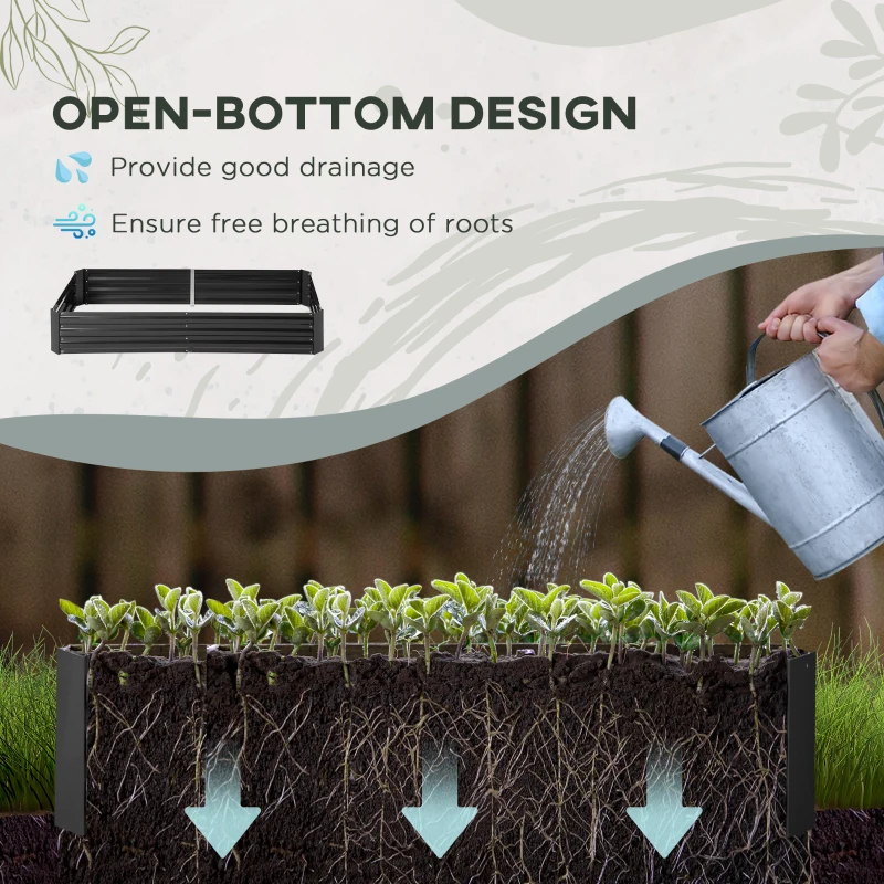 Outsunny 6' x 3' x 1' Raised Garden Bed with Support Rod, Steel Frame Elevated Planter Box, Black