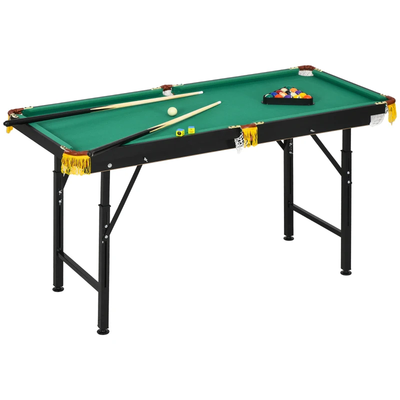 Soozier 55" Pool Table Set Folding Billiard Table with Adjustable Height, 2 Cues, 16 Balls, 2 Chalks, Triangle, Brush, Green