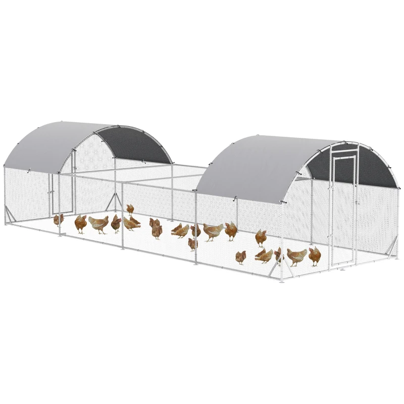 PawHut Large Metal Chicken Run with Water-Resistant and Anti-UV Cover, Door, for 20-24 Chickens, Silver