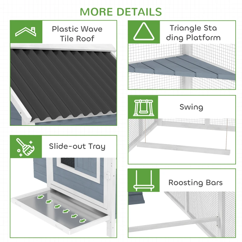 PawHut 156" Extra Large Wooden Chicken Coop with 2 Nesting Box, Run Cage, Waterproof Wave Roof, for 10-15 Chickens, Light Gray