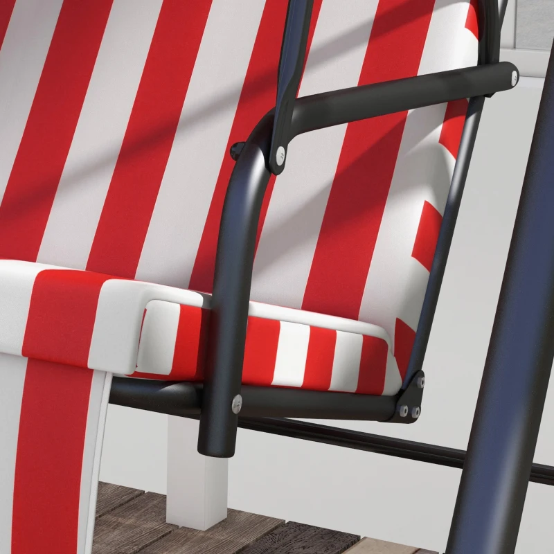 Outsunny 3-Seater Outdoor Porch Swing with Adjustable Canopy, Patio Swing Chair for Garden, Poolside, Backyard, Red