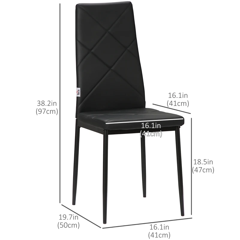 HOMCOM Dining Chairs Set of 4, Modern Accent Chair with High Back, Upholstery Faux Leather and Steel Legs for Living Room, Kitchen, Black