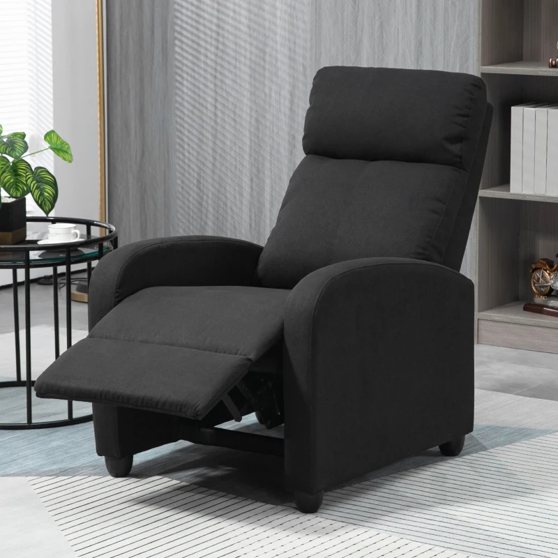 HOMCOM Fabric Recliner Chair, Manual Home Theater Seating, Single Reclining Sofa Chair with Padded Seat for Living Room, Black