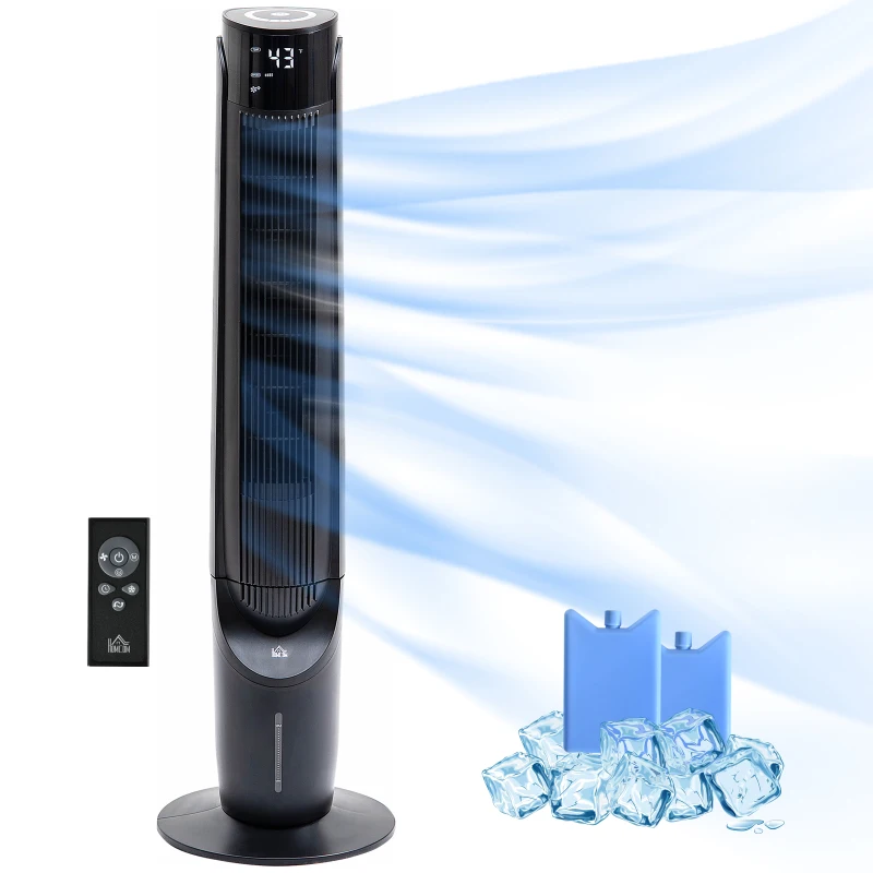 HOMCOM 42'' Evaporative Air Cooler, Ice Cooling Fan with 3 Speeds, 4 Modes, 12 Hour Timer, LED Display and Remote Control for Bedroom, Office or Living Room, Black