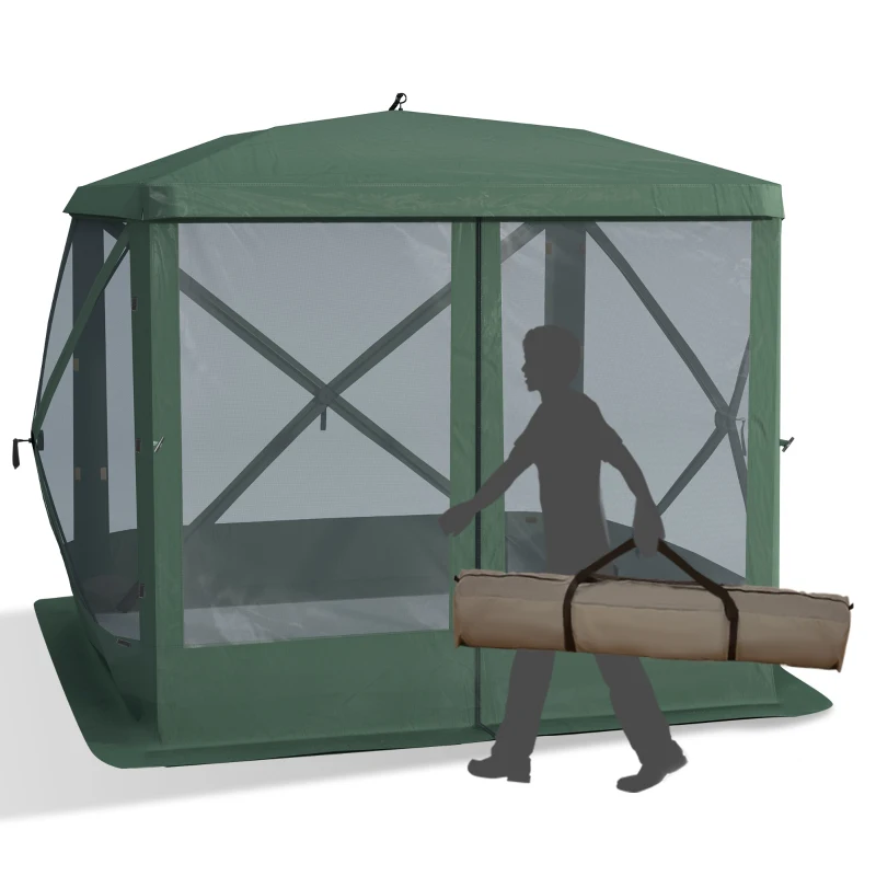 Outsunny Pop-Up Tent, Foldable Screen Tent with Carry Bag, Zippered Door and Ground Stakes, Fits 3-4 People, Green