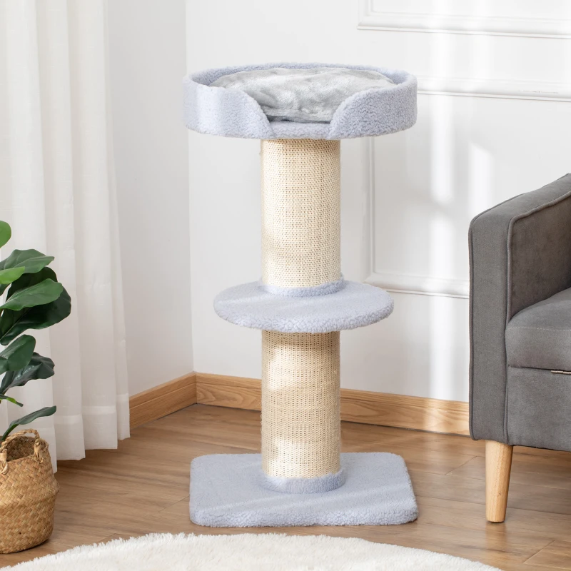 PawHut Cat Tree Kitty Tower with Sisal Mat Scratching Post, Cat Bed, Cushion, Perch, 18" x 18" x 36",  Light Blue