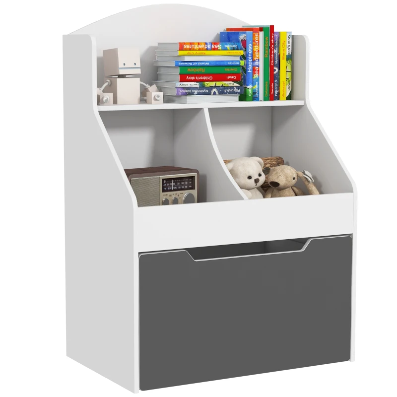 Qaba 3 Tier Kids Bookcase with Drawer, 2 Storage Compartment, for Nursery, Playroom, Bedroom, Classroom, White