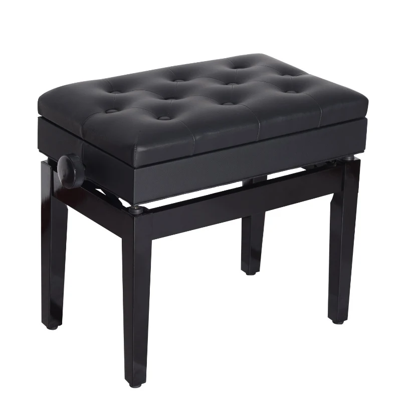 HOMCOM Adjustable Piano Bench with Storage and Soft PU Leather Padded, with Enough Music Storage Design, Black